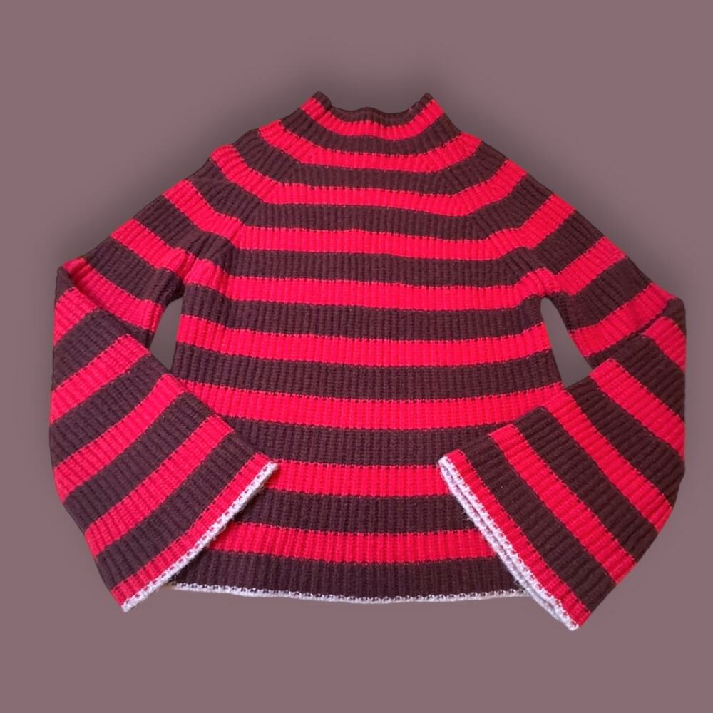 Maeve by Anthropologie Hot Pink Purple Striped Wool Yak Mock Neck Sweater M